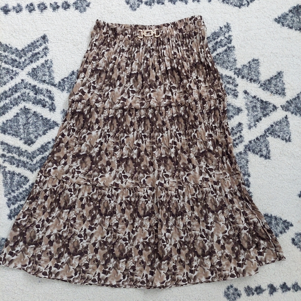 Patterned Brown Midi Skirt